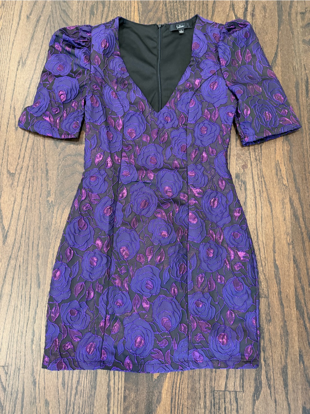 Lulu's Purple Rose Jacquard V-Neck Dress